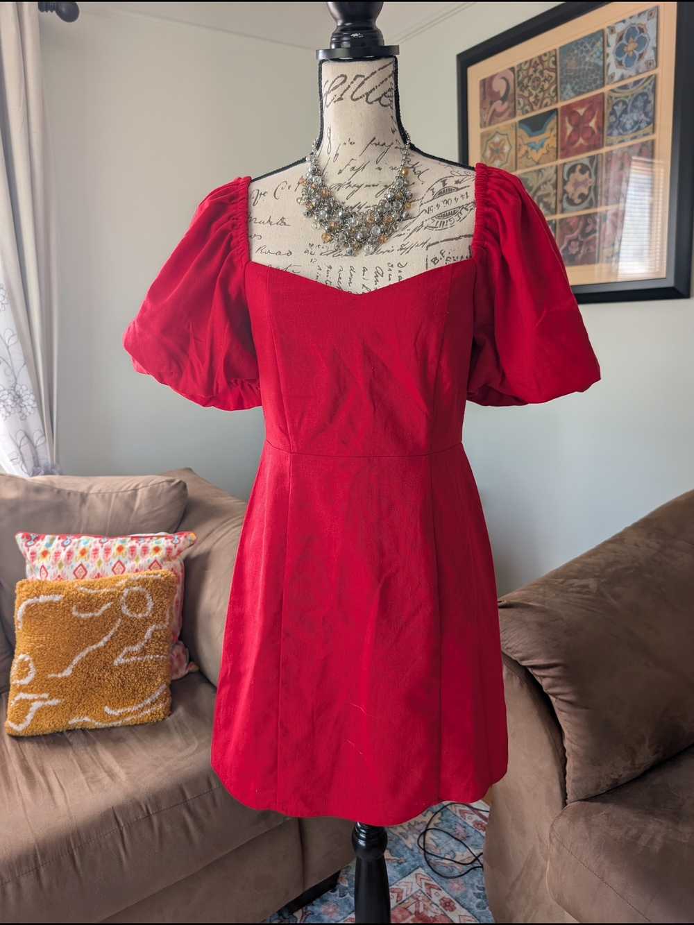 Vibrant Red Puff-Sleeve Mini Dress